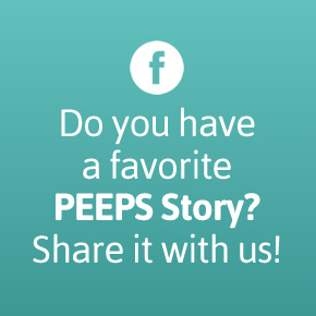 Text: Do you have a favorite PEEPS story share it with us on Facebook